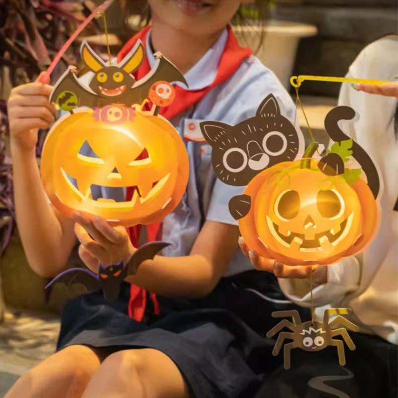 Led Halloween Pumpkin Lantern Decoration Children Diy Material Kit Hanging Paper Honeycomb Glowing Lantern Festival Decor