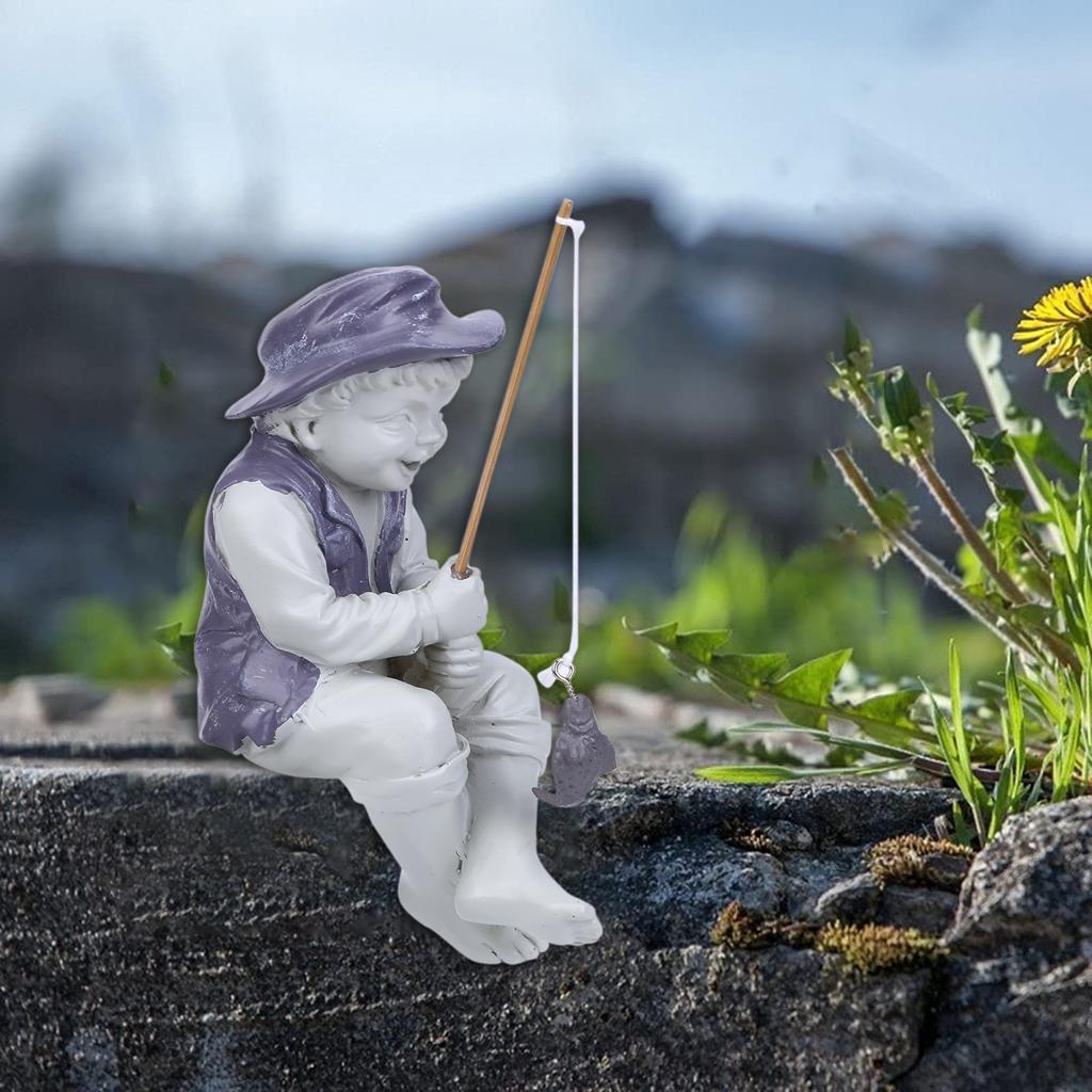 Funny Gone Fishing Boy Garden Statue Decor Creative Fisherman Garden Yard Lawn Resin Decoration Outdoor Figurine Home Ornaments