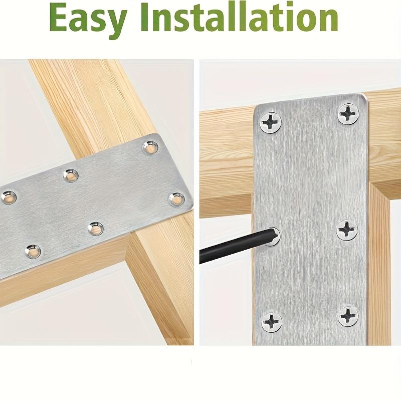 6Pcs Stainless Steel Metal Straight Brackets With Screws Repairing Mending Plate for Wood Furniture Easy to Install