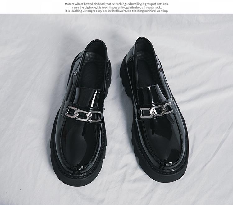 Męskie Czarne Lakierowane Skórzane Wsuwane Mokasyny Wizytowe: Styl Europejski i Amerykański, Okrągły Czubek, Podwyższający Wzrost, Business Casual, Dostępny Duży Rozmiar