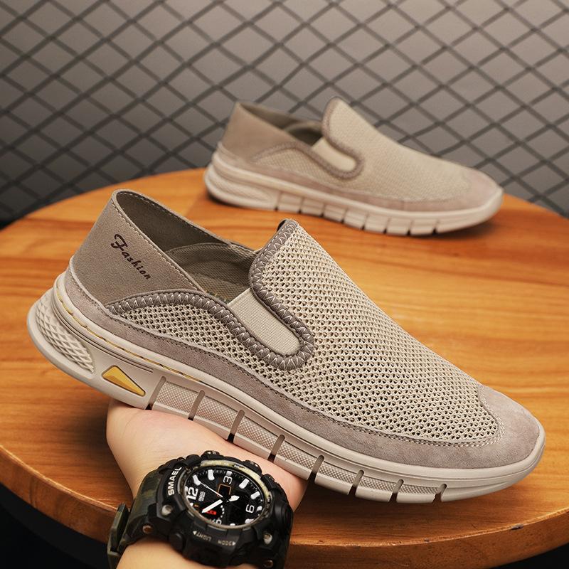 Shoes Men's Spring and Autumn 2025 New Leather Mesh Men's Shoes Daily Sports Casual Running Sneakers Jinjiang Shoes