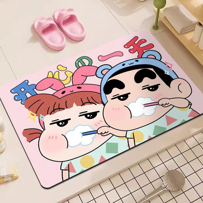 Alfombra de baño de tierra de diatomeas con dibujos animados de Crayon Shin-Chan, superabsorbente, antideslizante, para baño, inodoro, entrada, uso do