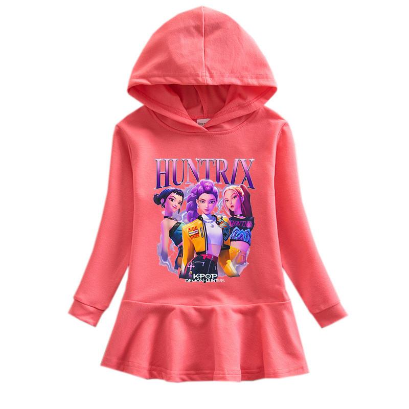 Girls Kpop Rumi Zoey Mira Hunters Printed Cotton Ruffle Hooded Dress