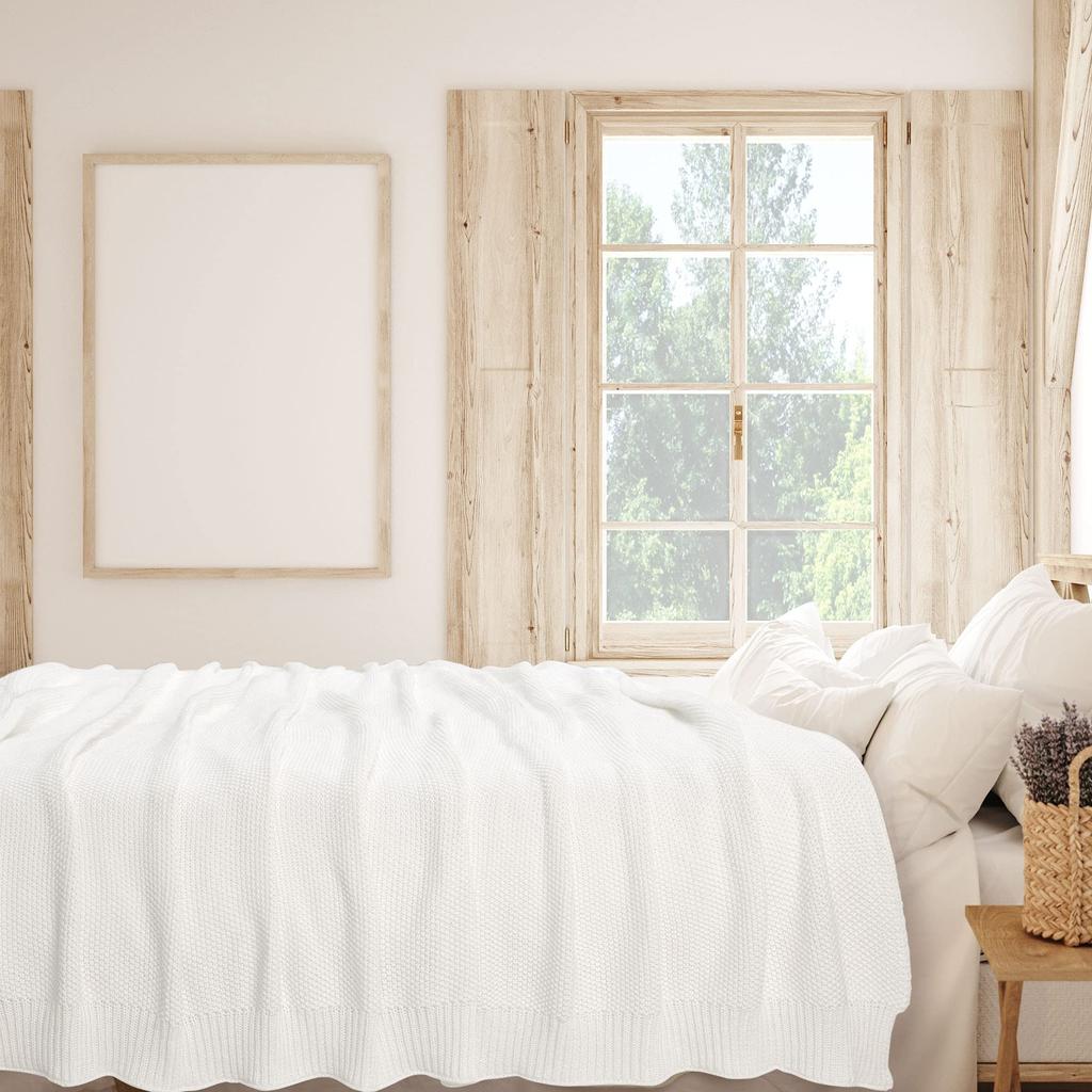 uxcell Cotton Knit Throw Blanket, Soft Solid Decorative Knit Blanket for Sofa, Couch, or Bedroom, White, 150*200cm