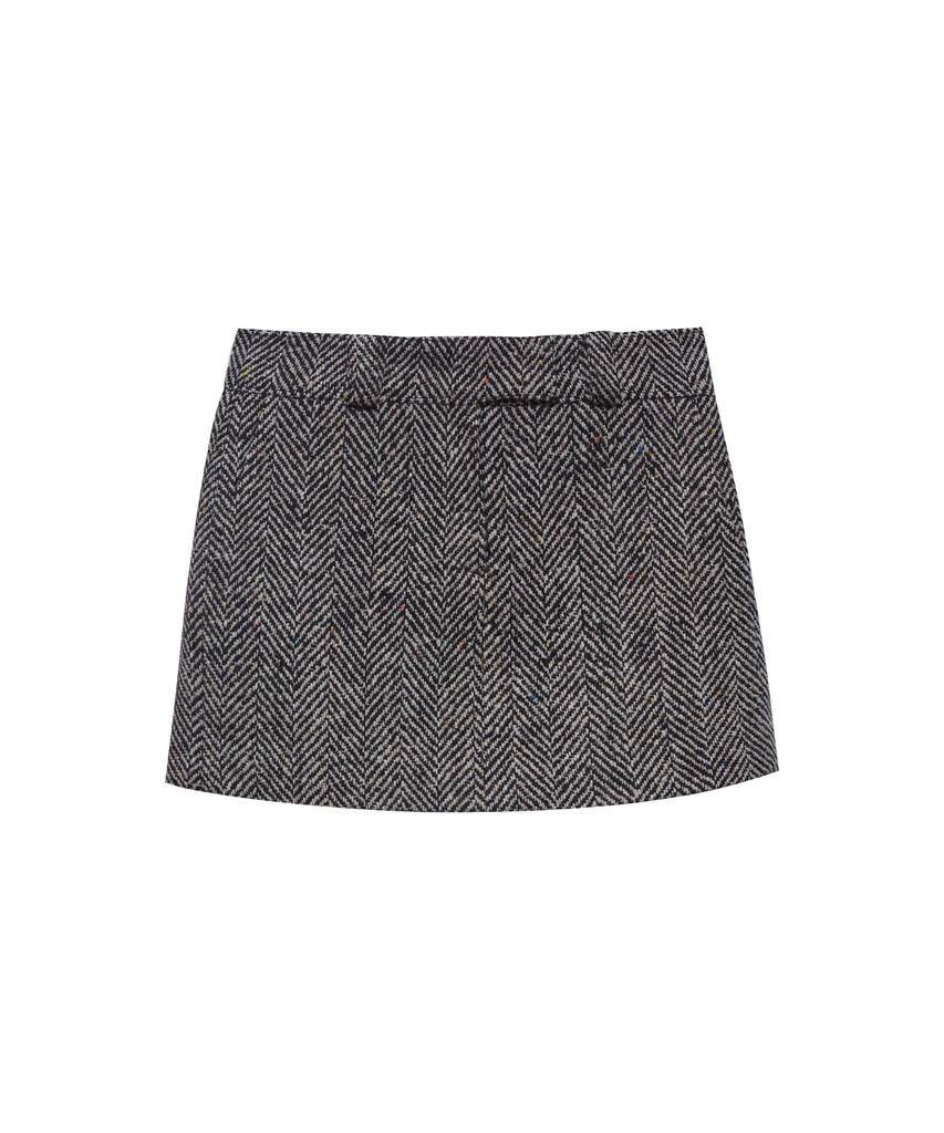 INSTANTFUNK Wool Mini Skirt - Black Herringbone