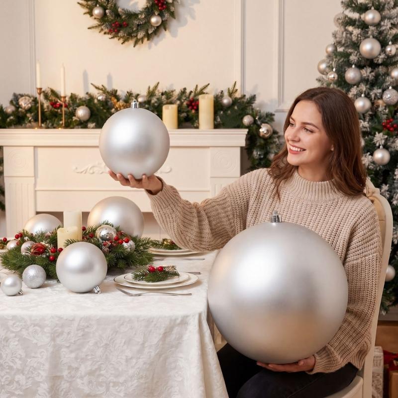 Large Matte Silver Christmas Ball Ornament Shatterproof Plastic Decorative Baubles For Christmas Tree Wreath Home Decoration