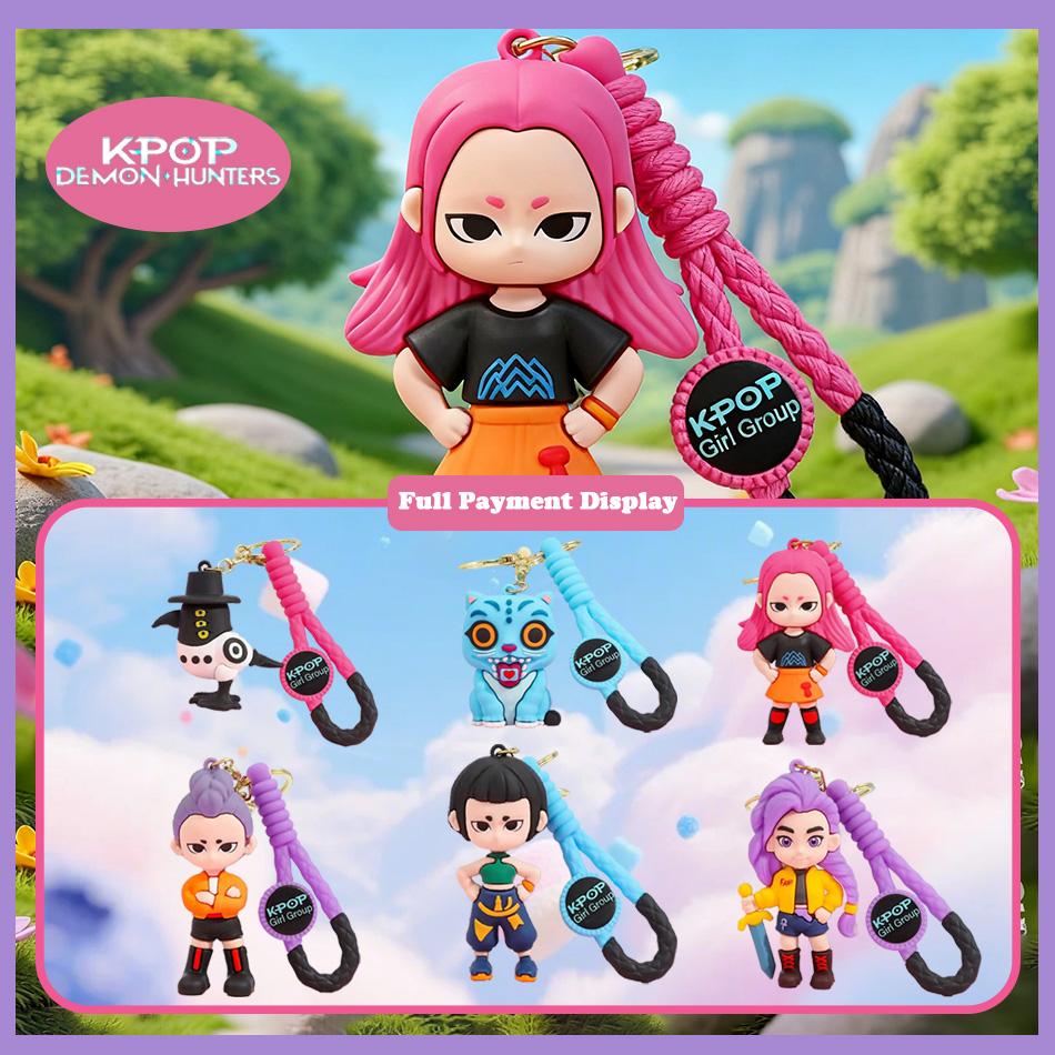 3D Printed Demon Hunters Girls Derpy Keychains Cute Tiger Action Model Toy Kpop Anime Movie Collection Gifts for Girls