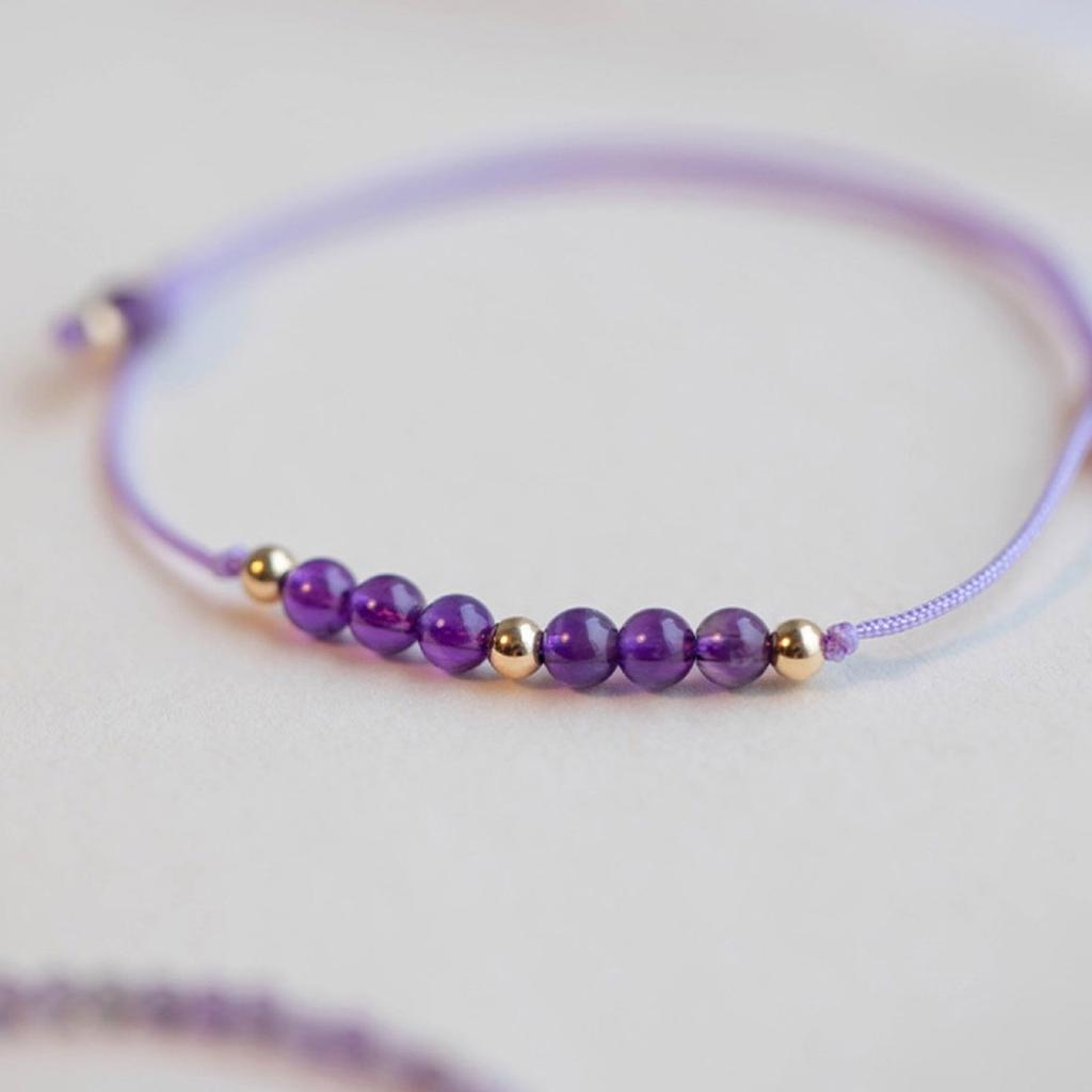 Stackable Amethyst Bracelet Featuring Gold Accent Beads Handmade Crystals Jewelry for Layer Wristwear Styles