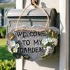 Resin Garden Welcome Sign with Flowers Birds Decorative Outdoor Garden Stone Plaque with Hemp Rope for Rustic Yard Lawn Patio Home Decor