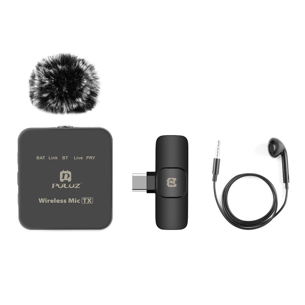 Sistema Microfonico Wireless PULUZ PU646B con 1 Ricevitore e 1 Trasmettitore Portata di Trasmissione 10M