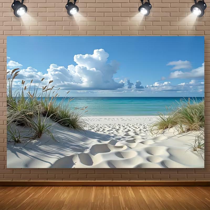 

2D Tropical Beach Backdrop White Sand Blue Sea Photography Background Cloth 47.2x31.5inch/120*80cm