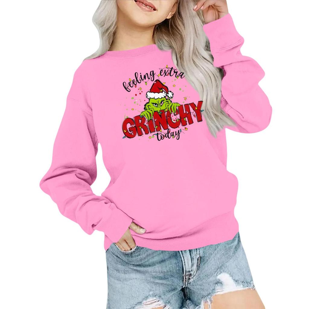 Mote for barn Løstsittende avslappet langermet genser med juleprint Oversized crewneck