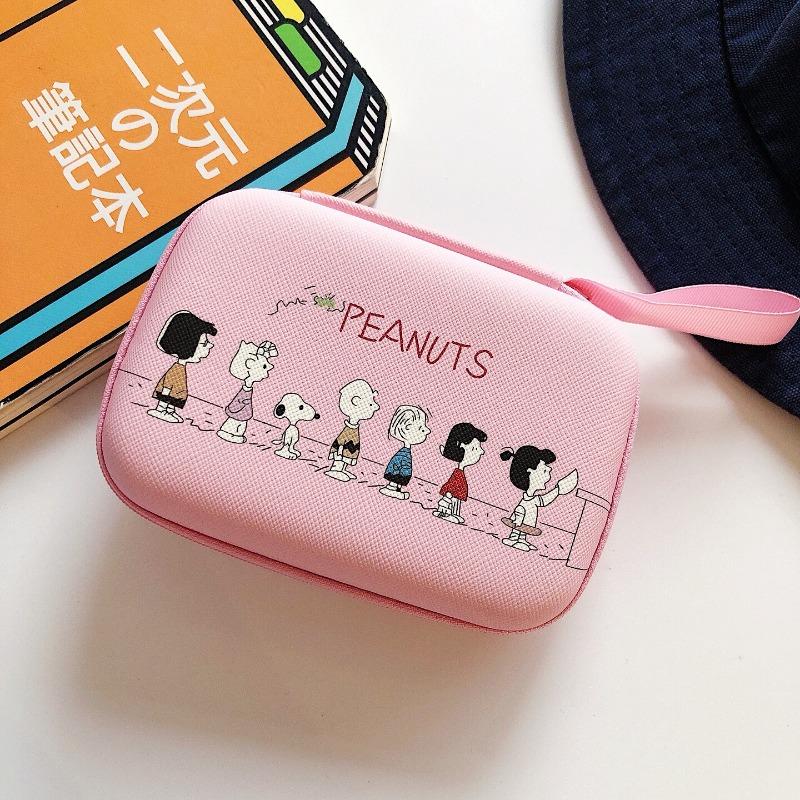 Kawaii New Snoopy Cute Headphone Storage Bag Cartoon Large Coin Wallet Charger Data Cable Storage Box With Rope Children'S Gift