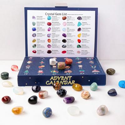 24Pcs 24 Boxes Christmas Crystal Advent Calendar Polished Gravel Natural Stones Mineral Rock Stone Collections Positive Energy