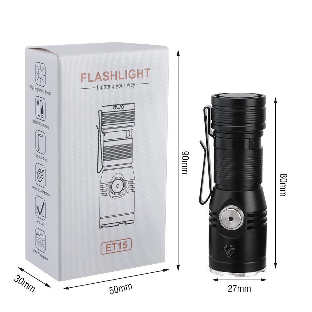 BORUiT LED Flashlight Built-in Battery USB-C Rechargeable Lamp Waterproof Work Fishing Torch Camping Hunting Head Lamp Tiki