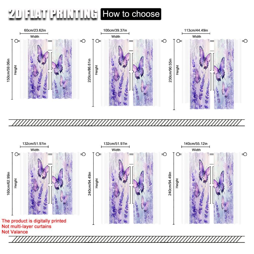2pcs   Print Curtains  print Lavender Dreamy Purple Butterfly Polyester (without rod) Stuff Clearance Use for Living Room