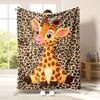 Cute Cartoon Giraffe Blanket with Leopard Print Soft Flannel Throw Blanket for Kids Bed Sofa Cozy Blanket for Home Decor & Gift