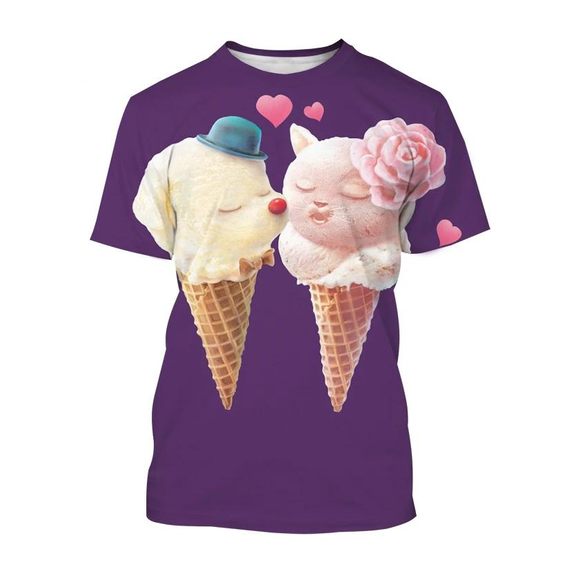 Fashion Ice Cream T-Shirts Summer Novelty Children's T-Shirt Boy Girl Clothes from 5 to 6 Years Tops Round Neck Girls Clothing