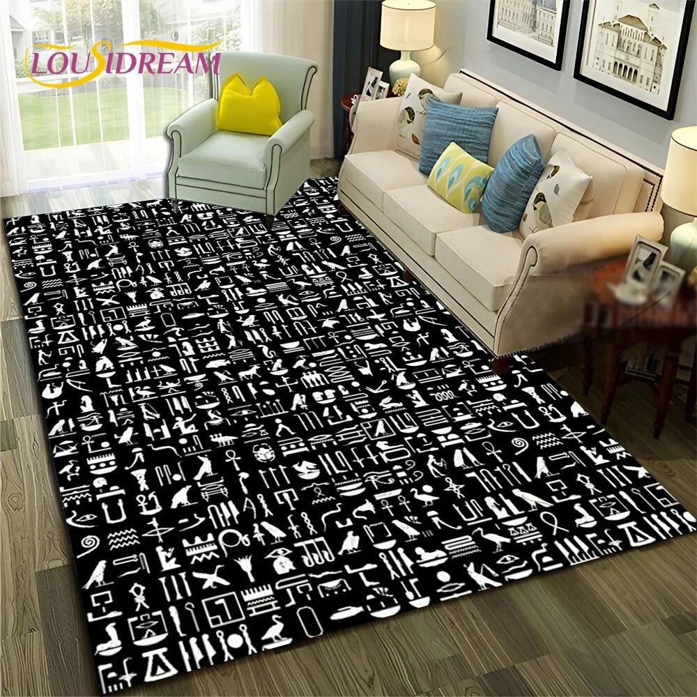 Ancient Egyptian Hieroglyphics Symbol Carpet Rug for Home Living Room Bedroom Sofa Doormat Decor,kid Area Rug Non-slip Floor Mat