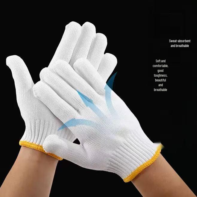 Dirt-Resistant Black & White Flower Thickened Work Gloves, Wear-Resistant Pure White Labor Protection Gloves
