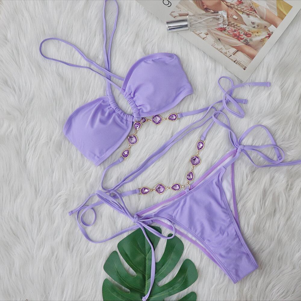 

Европейский и американский сексуальный купальник бикини с кристаллами и бриллиантами на бретелях: Женский раздельный купальник для пляжного отдыха - Новый стиль Large