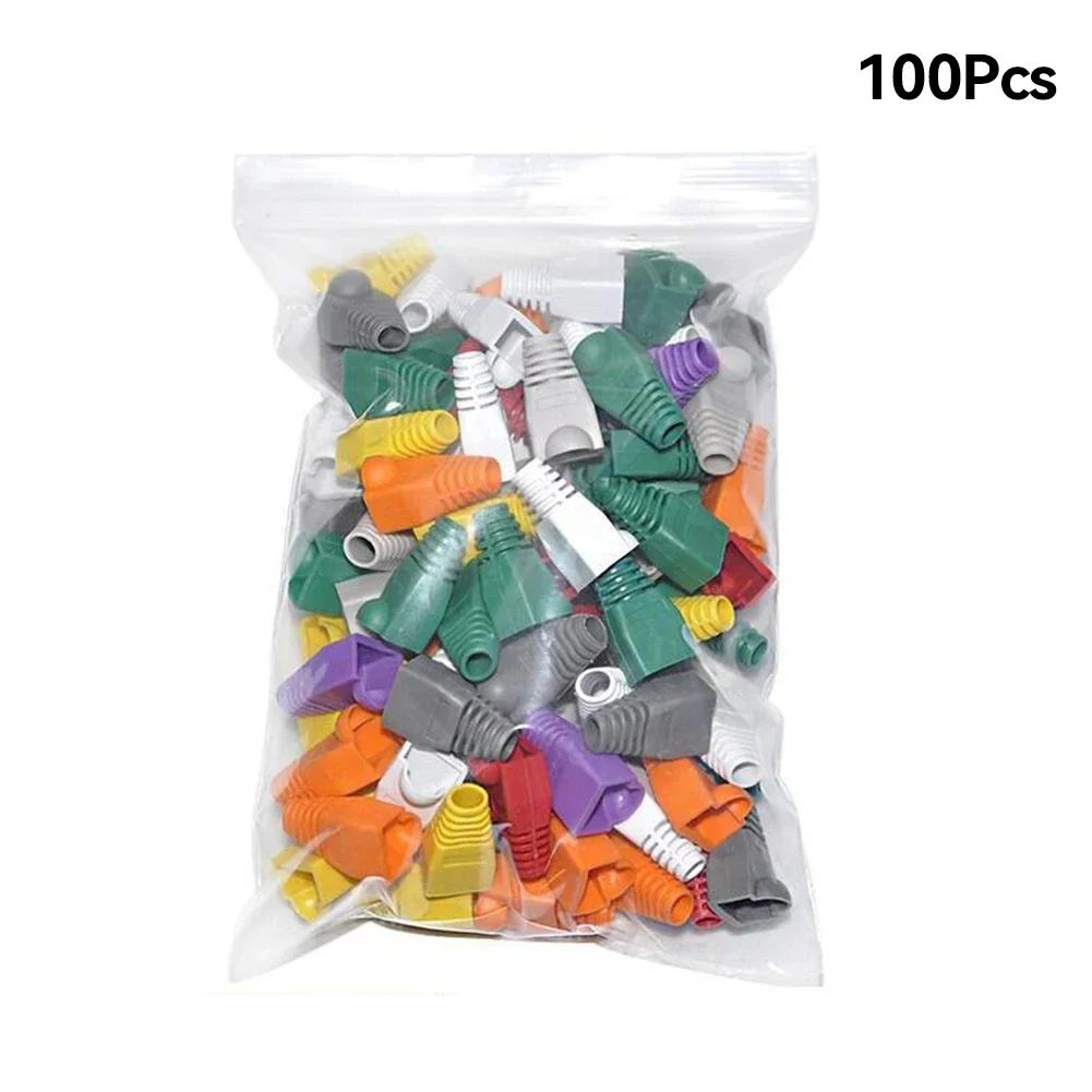 100Pcs Mixed Color CAT5E CAT6 RJ45 Ethernet Network Cable Strain Relief Boots Cable Connector Protective Sleeve Plug Cover