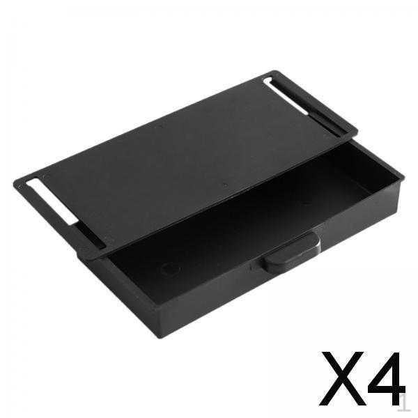 2xSticky Desk Drawer Case Pencil Stationery Storage for Cabinet Finishing Box Black , Black, 4 Pcs