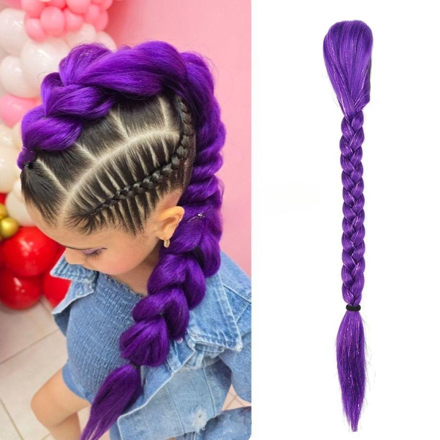 Hexenjäger-Gruppe Zopf Geflochtenes Haarteil mit Haargummi für Mädchen - Lila Geflochtene Perücke