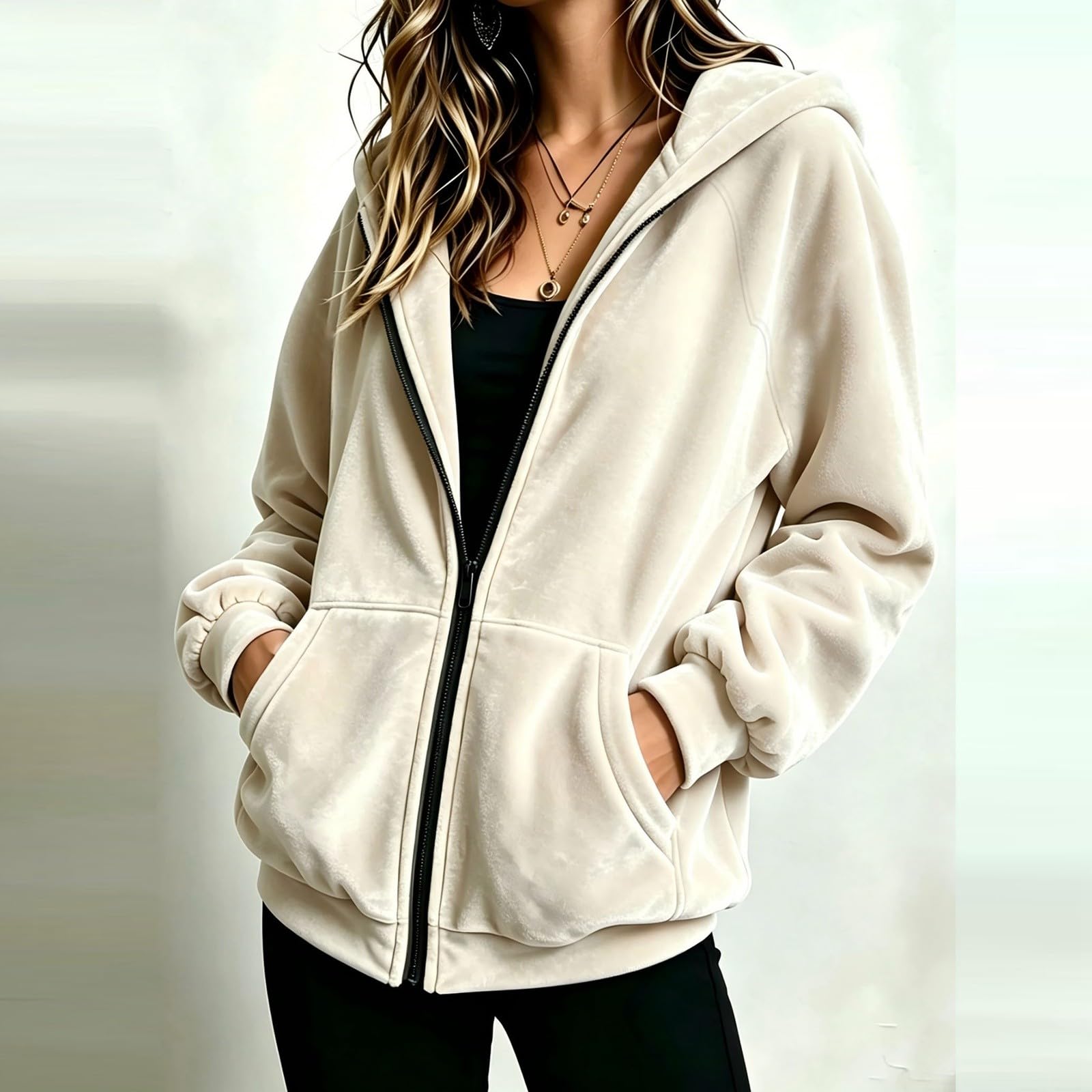 Women s Casual Zip-Up Hoodie, Loose Fit, Color, Long Sleeve XL