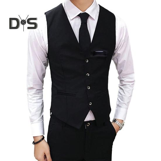 Men Suit Vest Waistcoat V Neck Sleeveless Solid Color Slim Fit Single Breasted Cardigan Formal Business Coat Groom Wedding Coat