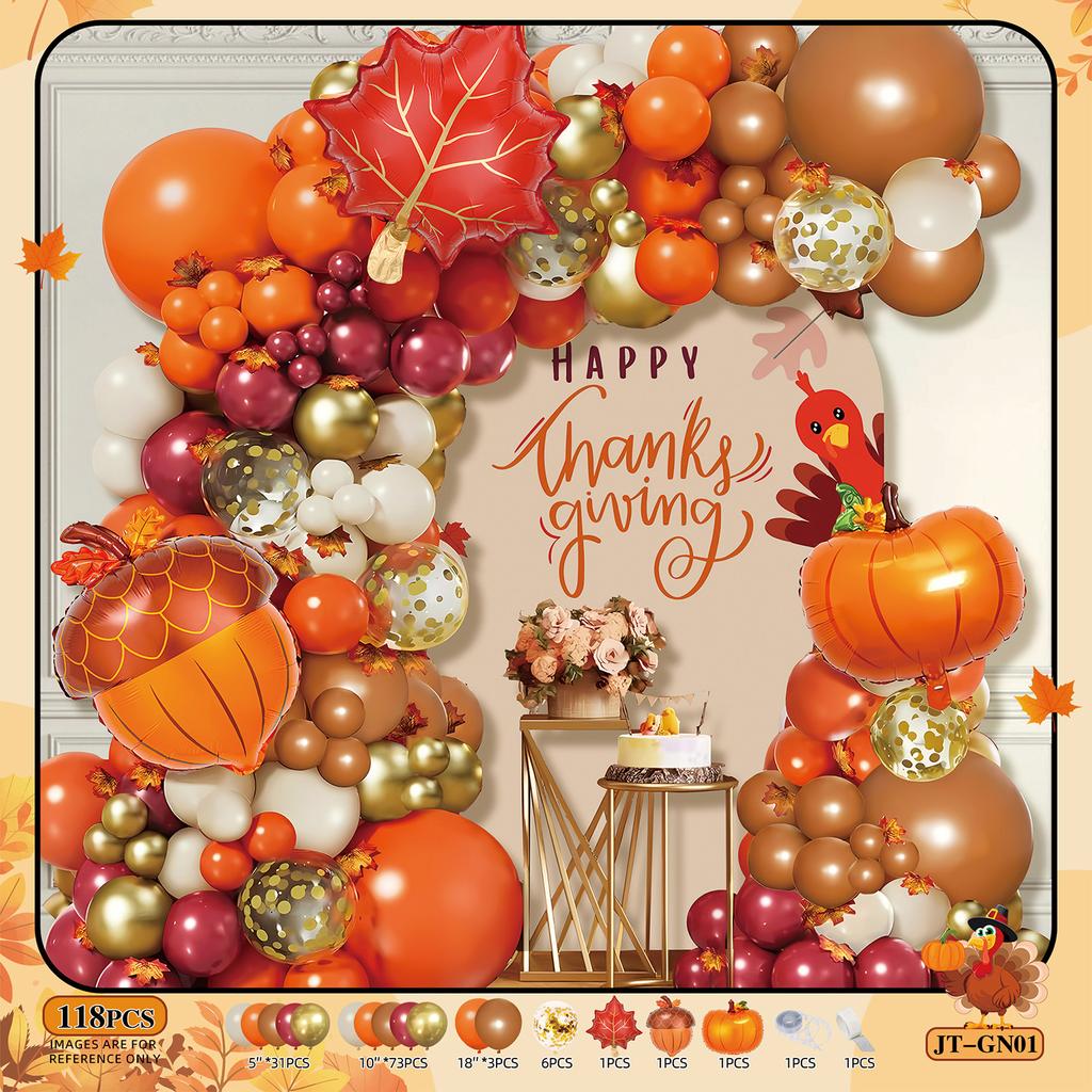 Thanksgiving Orange Balloon Chain Fall Themed Party Decoration Birthday Wedding Scene Decoration Balloon Arch