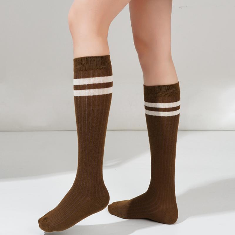 Women Striped Cotton Long Socks Japanese Jk Black White Knee High Stockings Long Tube Leg Solid Color Girls Students Warm Socks