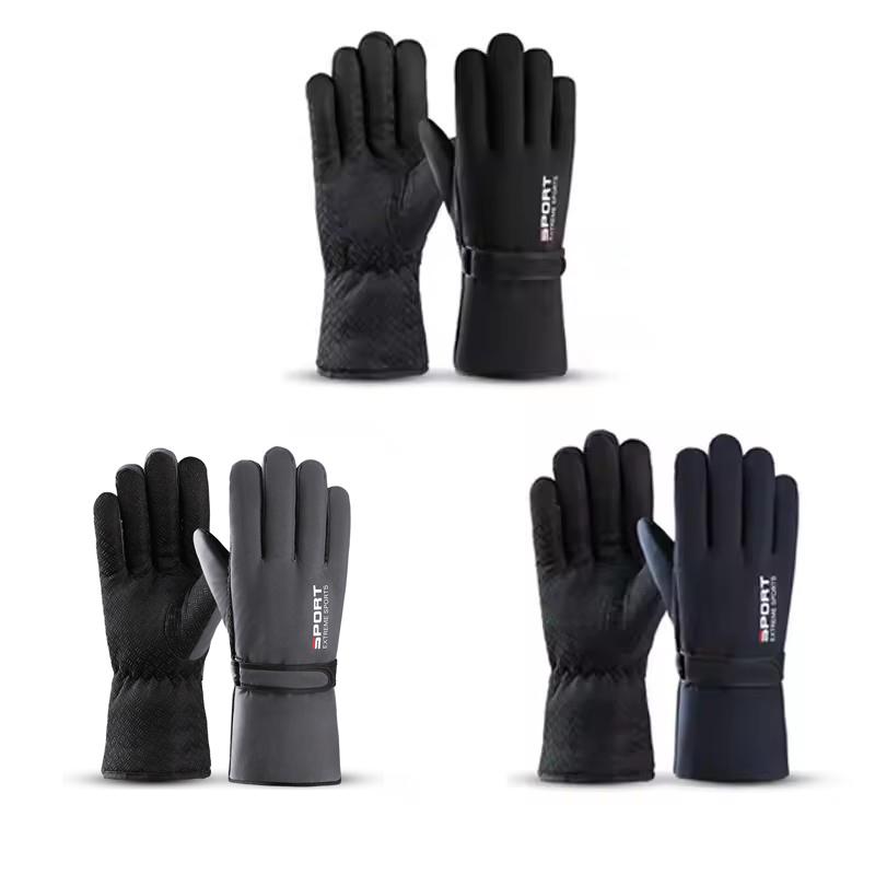 Velvet Insulated Outdoor Sports Gloves for Men Winter Skiing Hiking Waterproof Touch Screen Full Finger Gloves Motorcycle Riding