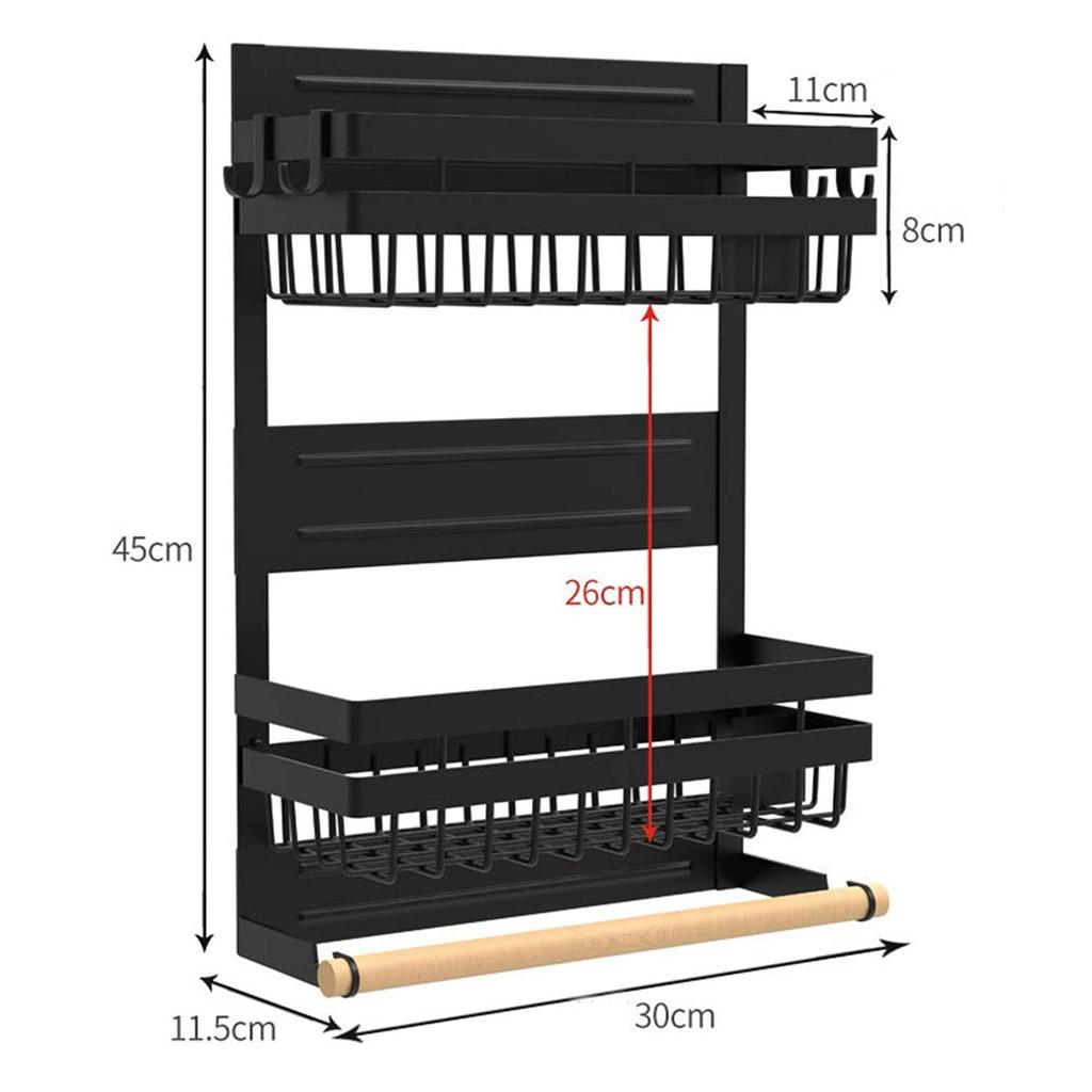 Sameyo Magnetischer Kühlschrank Seitenregal Gewürzregal Schwarz B30 x x H45cm Tower Aufbewahrung Magnetisches Regal Keine Bohrung erforderlich Platzsparend Küchenpapier