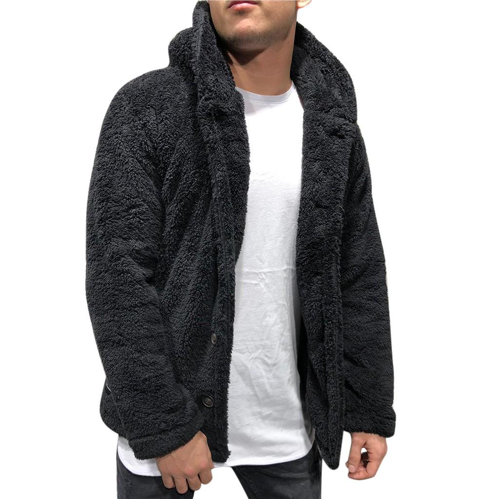 Men's  Winter Solid Color Cardigan Casual Blouse Fleece Tops Coat