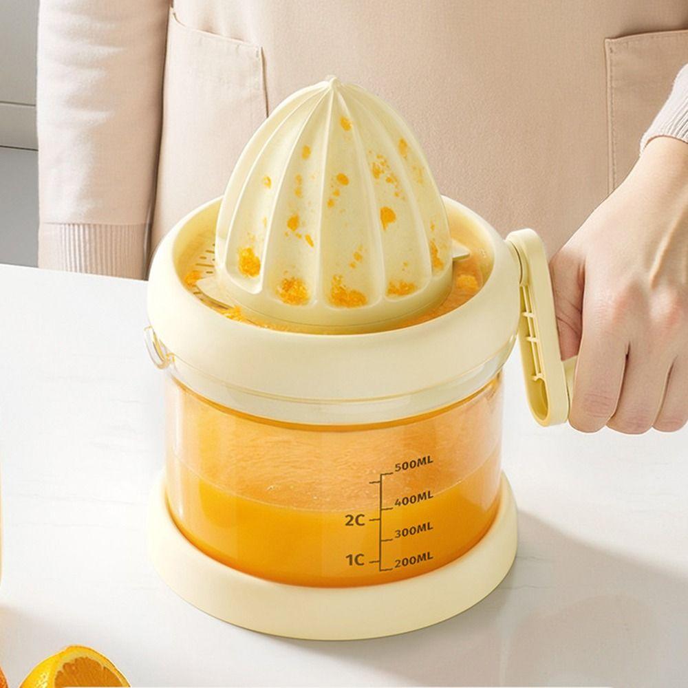 Transparent Manual Fruit Juicer with Cover Labor-Saving Hand Press Squeezer U-shape Spout Multifunctional Citrus Press Camping