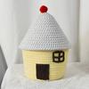 Cartoon Hausform Baumwollseil Gewebter Aufbewahrungskorb mit Deckel Großes Fassungsvermögen Niedlich Schlafzimmer Aufbewahrung Spielzeugkörbe Staubdichte Aufbewahrungen