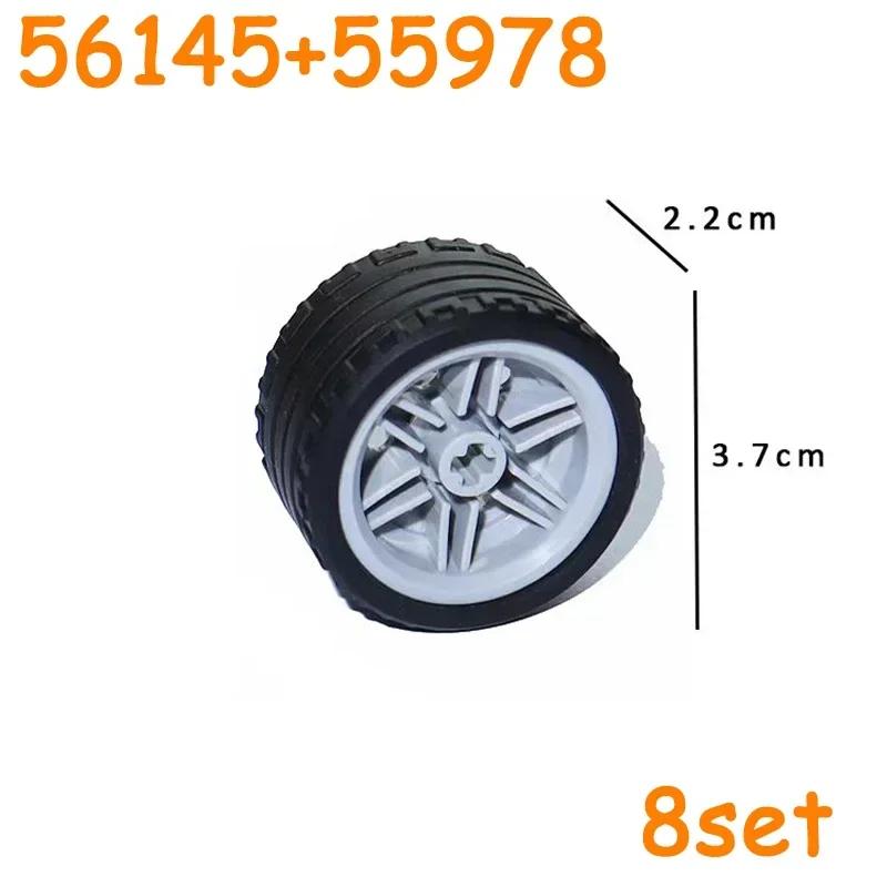 Non-Toxic Technical Tire Wheel Cross Hole Set Car Truck Wheels Hub Bricks Moc Motorcycle Tyre & Rim Construction Building Blocks Toys