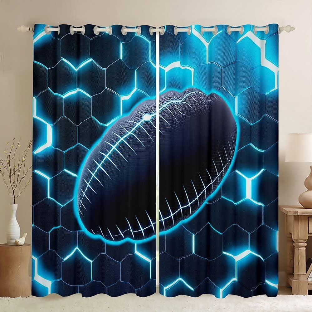 2 Panel Hexagonal Geometric Glowing Curtain Basketball Baseball Football Soccer Curtain for Boys Bedroom Blinds Window Cortinas