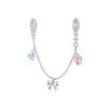 WOSTU 925 Silver Princess Pink Bear Bead Ballet Girl Charm Shoe Bow Pendant Saftey Chain Fit Bracelet Neckalce DIY Gift