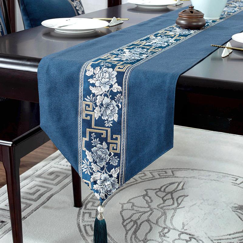 New Chinese Style Retro Table Flag Jacquard Fringed Knitting Table Flag  High-end Table Cloth and Tea Table Cloth Table Runner