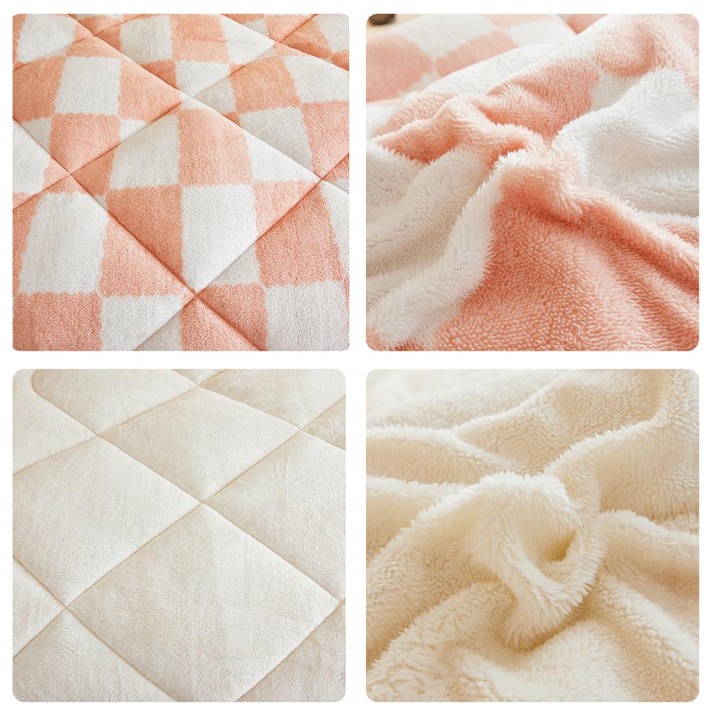 Checkerboard Thickened Coral Fleece Winter Blanket Double Sided Plush Warm Quilts for Bed Super Soft Queen Size Winter Comforter