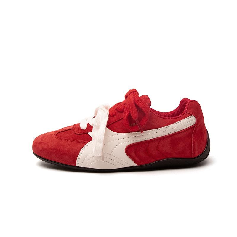 Rose leather women's new retro racing car inner height-increasing sports casual shoes