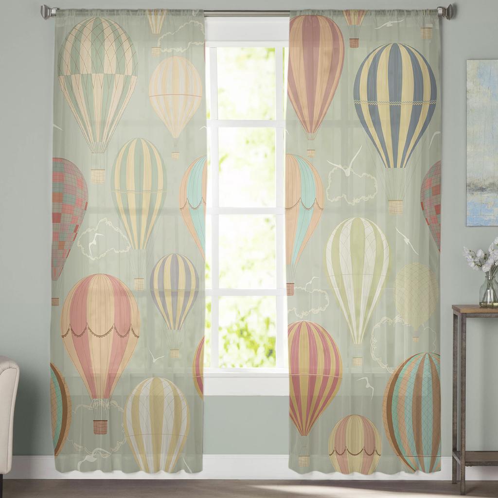 Cartoon Air Balloon Print Sheer Curtains For Living Room Bedroom Kitchen Home Hotel Decor Chiffon Tulle Window Panel Curtain