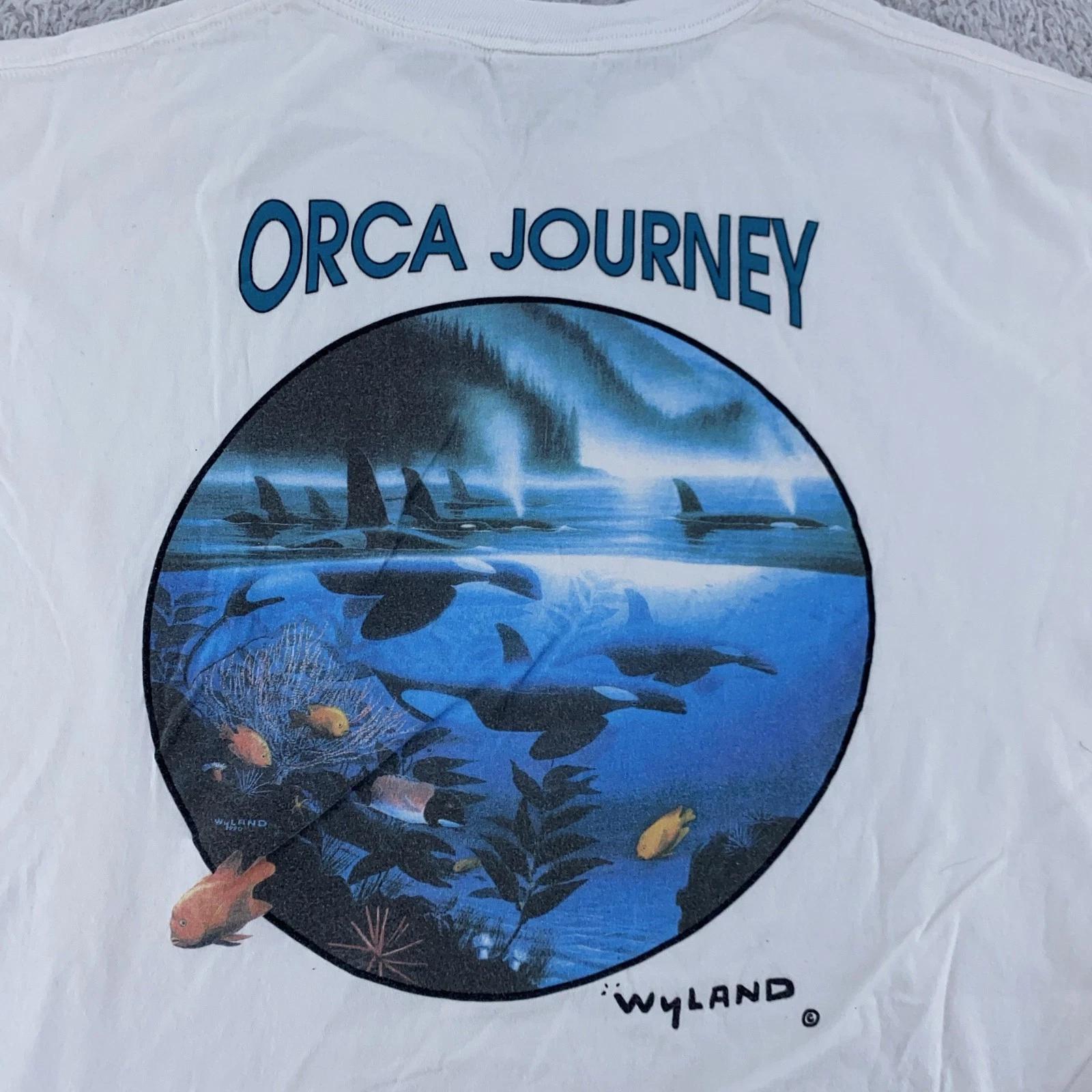 Vintage Wyland Orca Journey Shirt Mens L/XL Killer Whale Ocean Art 90s Tee 2XL