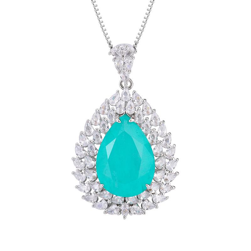 Jewelry Copper Bottom Gold-Plated Set Simulation Color Treasure Water Drop Diamond Pendant Ring Set 13 * 18