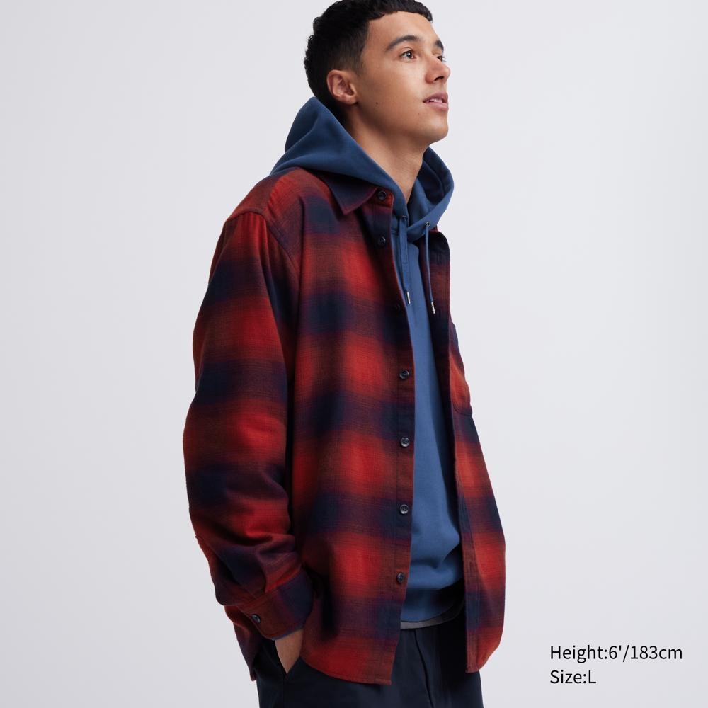 

Фланелевая рубашка в клетку UNIQLO с длинным рукавом, обычный цвет F 09 BLACK/M