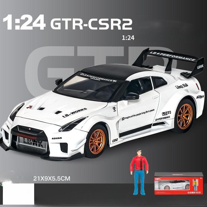 1:24 Alloy GTR CSR2 R34 Sports Cars Diecast Models Toys with Sound Light Miniature Car Wheel Pull Back Vehicles for Boys Gifts