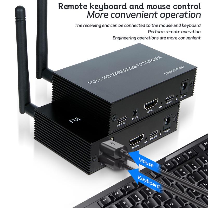 1080P 200M Kabelloser HDMI KVM Extender USB KVM Kabelloser Extender Audio Video Sender und Empfänger Unterstützt Maus und Tastatur