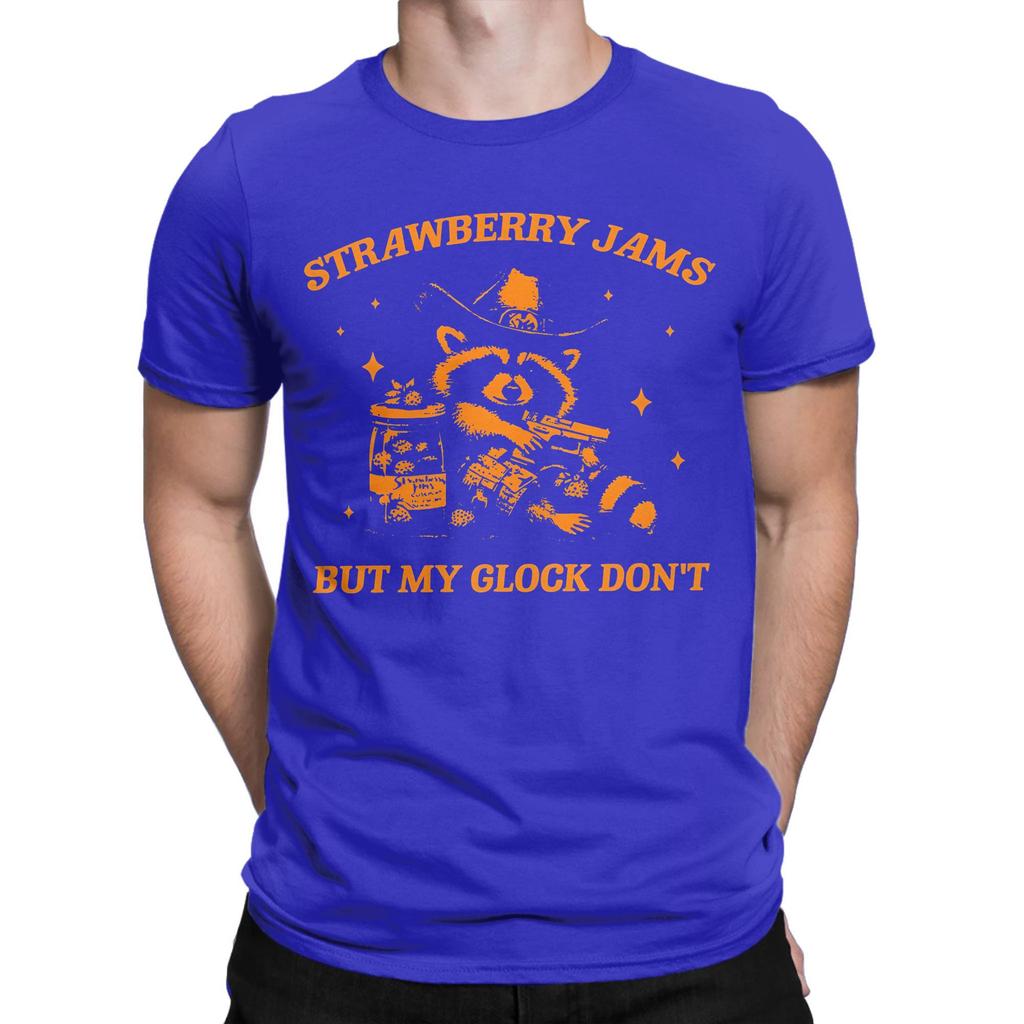Men Women Printed Raccoon Strawberry Jams But My Dont Raccoon   Tee T Shirt Pure Cotton  T-shirts Clothing